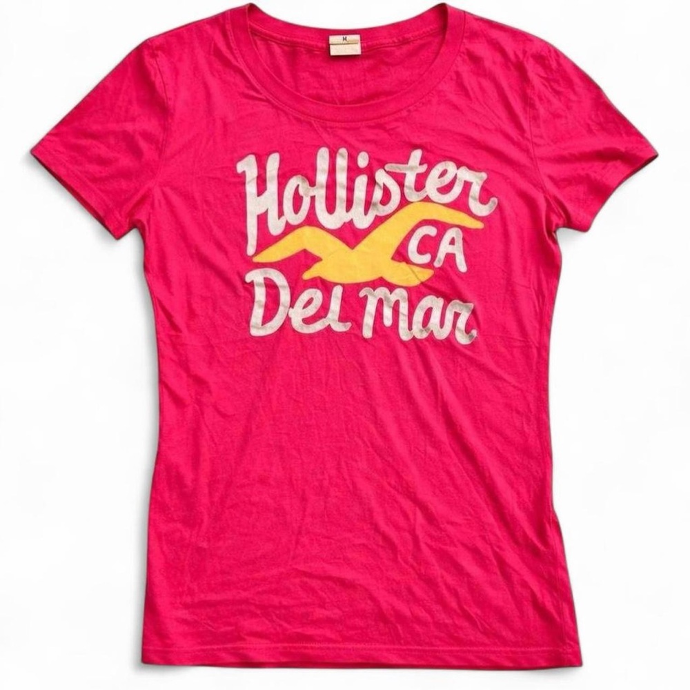Hollister Hot Pink Logo Tee with Yellow & White Graphic